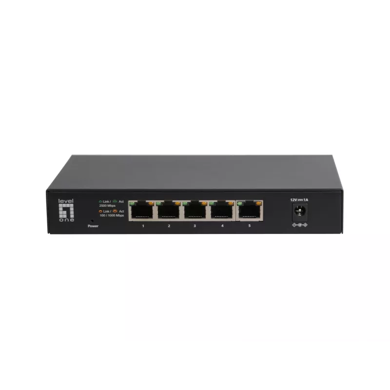 Switch 5 porte unmanaged 2.5G Ethernet LEVELONE GEU-0525 — 5× 2.5G RJ-45, unmanaged, switching 25 Gbit/s, montaggio a parete