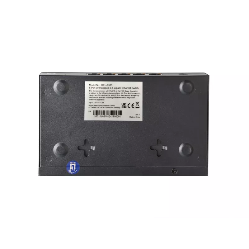 Switch 5 porte unmanaged 2.5G Ethernet LEVELONE GEU-0525 — 5× 2.5G RJ-45, unmanaged, switching 25 Gbit/s, montaggio a parete