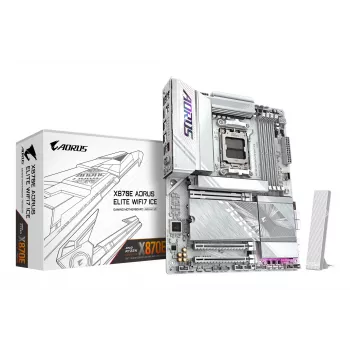 Scheda madre GIGABYTE X870E AORUS ELITE WIFI7 ICE - supporta CPU AMD Ryzen 9000, VRM digitale 16+2+2 fasi, fino a 8200Hz DDR5 (OC), 3xPCIe 5.0 + 1xPCIe 4.0, Wi-Fi 7, 2.5GbE LAN, USB 4