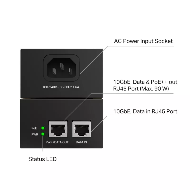 Iniettore PoE TP-Link Omada POE380S 10 Gigabit Ethernet 100-240V nero