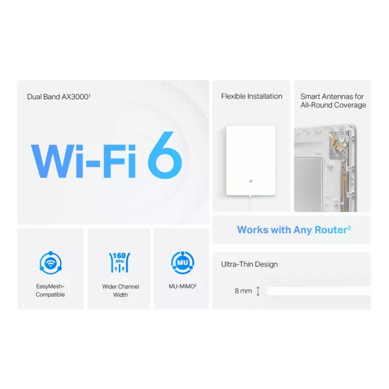 TP-Link Archer AX3000 range extender Wi-Fi 6 dual-band Air, repeater di rete, 2976 Mbit/s, bianco, parete, FCC, RoHS, 12 V