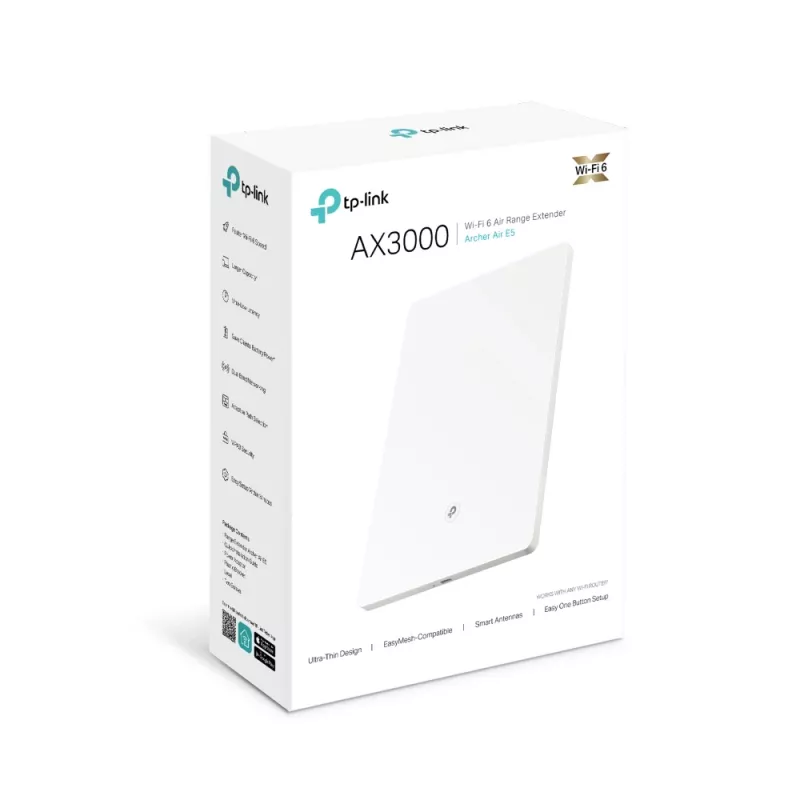 TP-Link Archer AX3000 range extender Wi-Fi 6 dual-band Air, repeater di rete, 2976 Mbit/s, bianco, parete, FCC, RoHS, 12 V