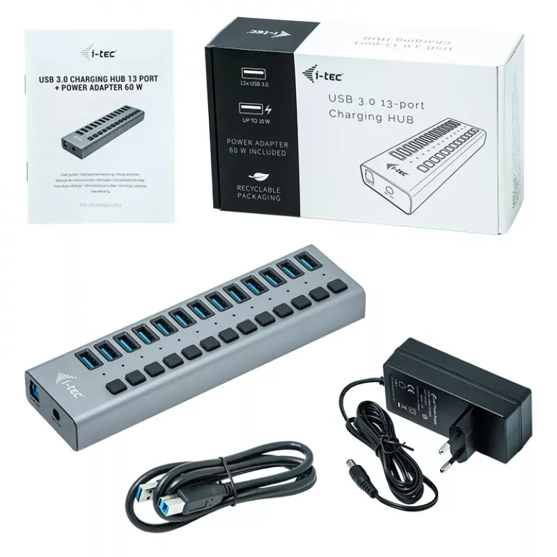 i-tec USB 3.0 Hub di ricarica 13 porte + alimentatore 60 W
