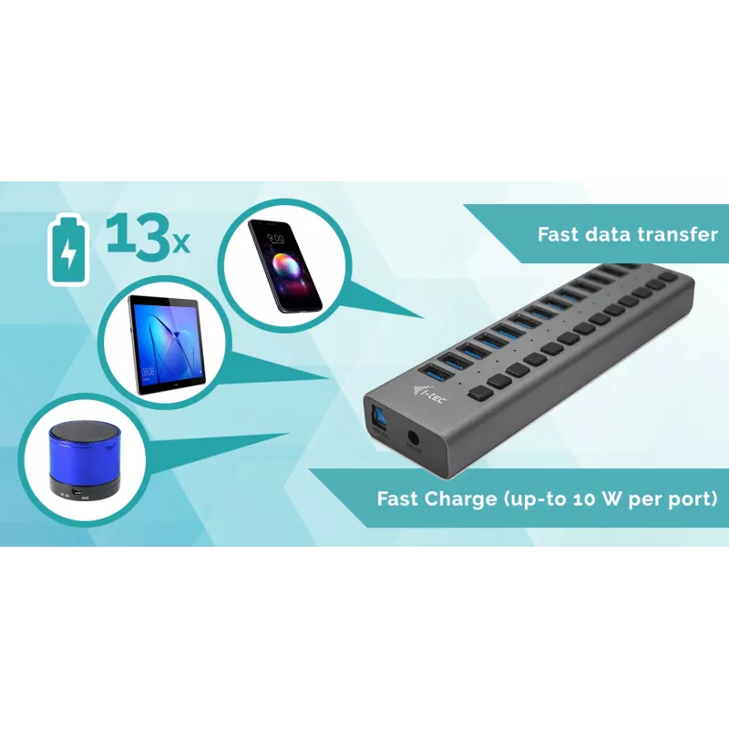 i-tec USB 3.0 Hub di ricarica 13 porte + alimentatore 60 W