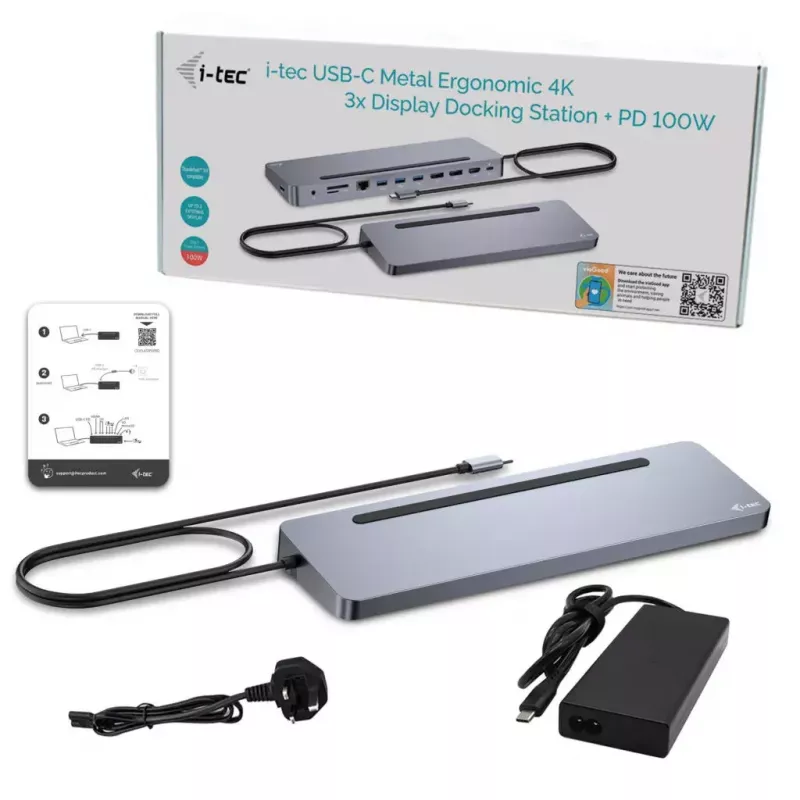 i-tec USB-C Docking station ergonomica in metallo 3x 4K display + Power Delivery 100 W