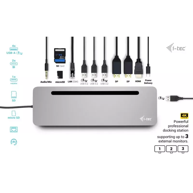 i-tec USB-C Docking station ergonomica in metallo 3x 4K display + Power Delivery 100 W