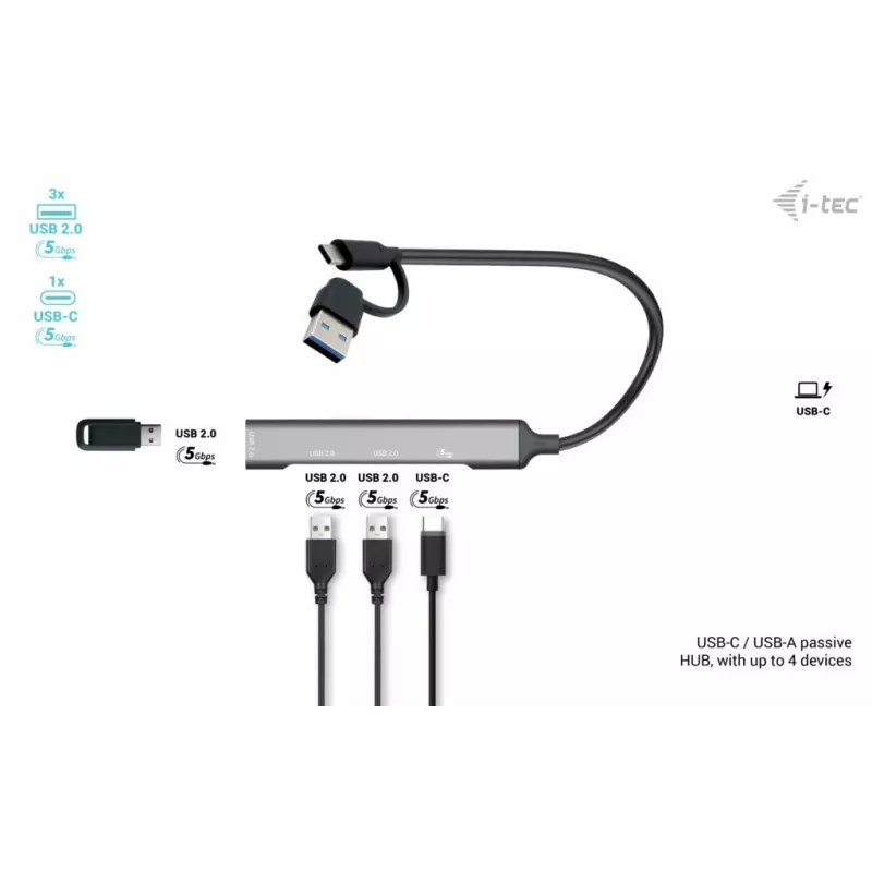 i-tec USB-C/USB-A Hub in metallo 1x USB 3.0 + 3x USB 2.0