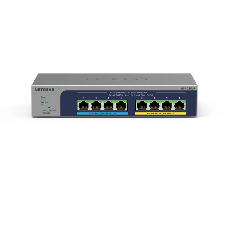 NETGEAR switch 8 porte Ultra60 PoE++ Multi-Gigabit (2,5G) Ethernet Plus Managed L2/L3 2.5G Ethernet (100/1000/2500) Power over Ethernet (PoE) grigio