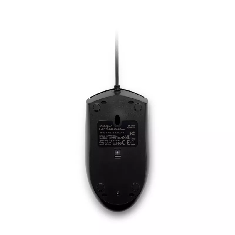 Mouse Kensington Pro Fit con filo, lavabile, ambidestro, ottico, USB, 1600 DPI, nero