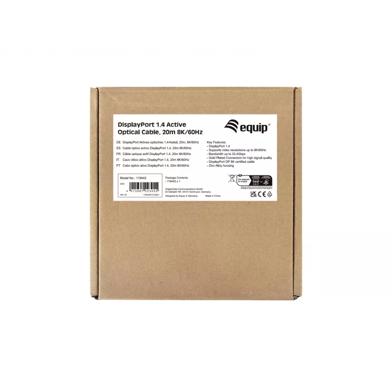Cavo ottico attivo DisplayPort 1.4 Equip, 20 m, 8K/60Hz