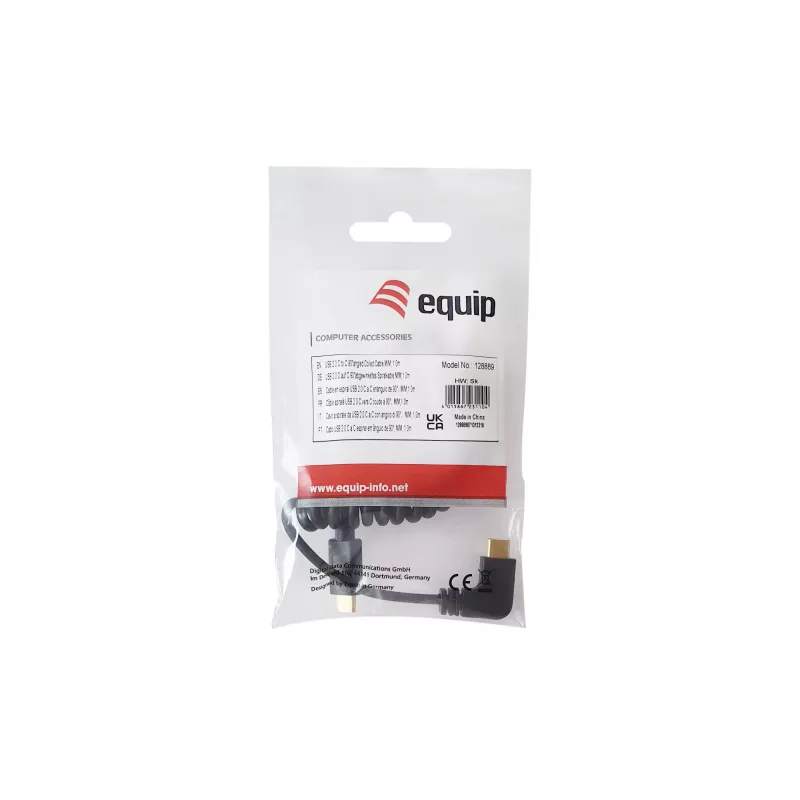 Cavo a spirale Equip USB 2.0 C a C con angolo 90° M/M 1 m nero