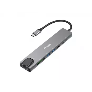 Adattatore multifunzione 8-in-1 Equip USB-C, con filo, USB Type-C, 100 W, 1000 Mbit/s, 1000BASE-T, IEEE 802.3ab