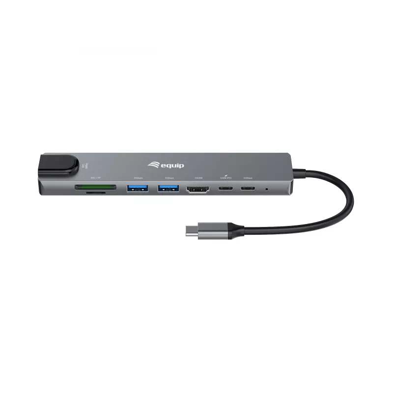 Adattatore multifunzione 8-in-1 Equip USB-C, con filo, USB Type-C, 100 W, 1000 Mbit/s, 1000BASE-T, IEEE 802.3ab