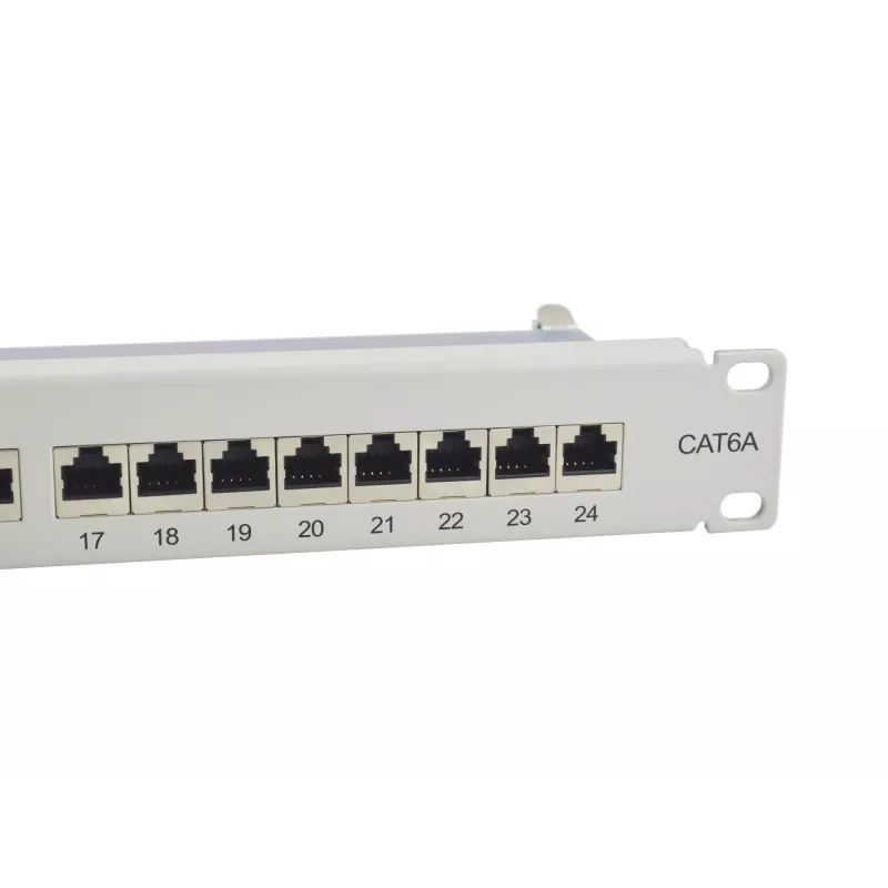 Equip Patch Panel 24 porte Cat.6A schermato, grigio chiaro, 10/100/1000Base-T(X), Gigabit Ethernet, 1000 Mbit/s, RJ-45, Cat6a, montaggio rack