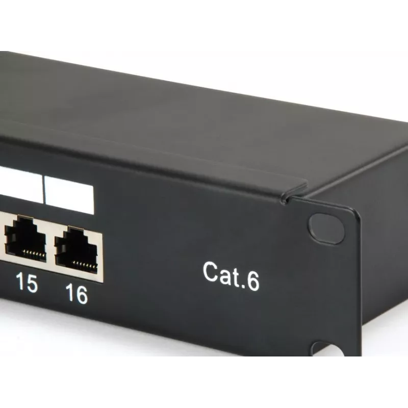 Equip Patch Panel 16 porte Cat.6 schermato, nero, 10/100/1000Base-T(X), Gigabit Ethernet, 1000 Mbit/s, RJ-45, Cat6, montaggio rack