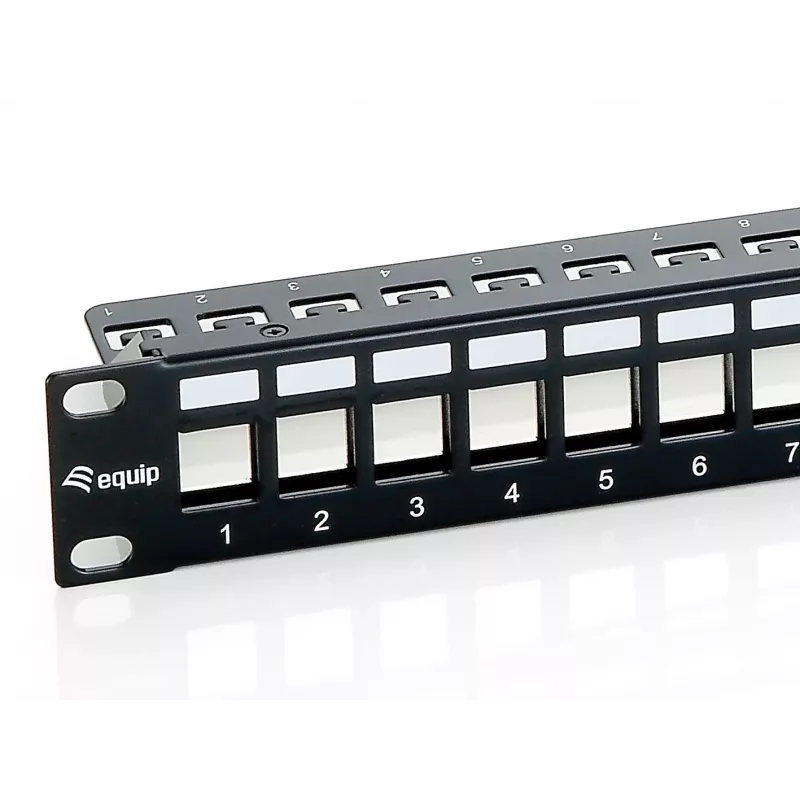 Equip Patch Panel Keystone 24 porte Cat.6 schermato, nero, Cat6, montaggio rack, 1U, nero, 92,5 mm, 483 mm