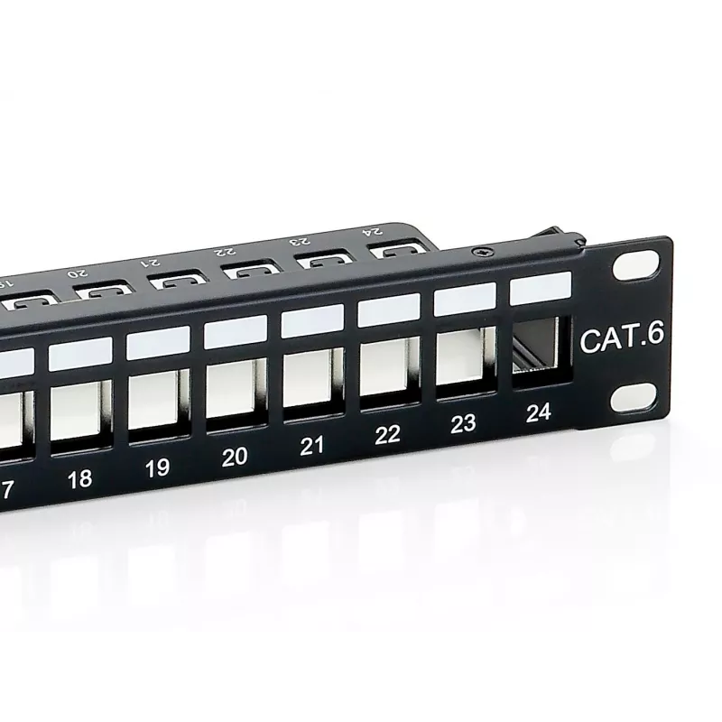 Equip Patch Panel Keystone 24 porte Cat.6 schermato, nero, Cat6, montaggio rack, 1U, nero, 92,5 mm, 483 mm