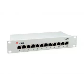 Equip Patch Panel 12 porte Cat.6 schermato, grigio chiaro, Gigabit Ethernet, 1000 Mbit/s, RJ-45, Cat6, Cat6e, 1U, grigio