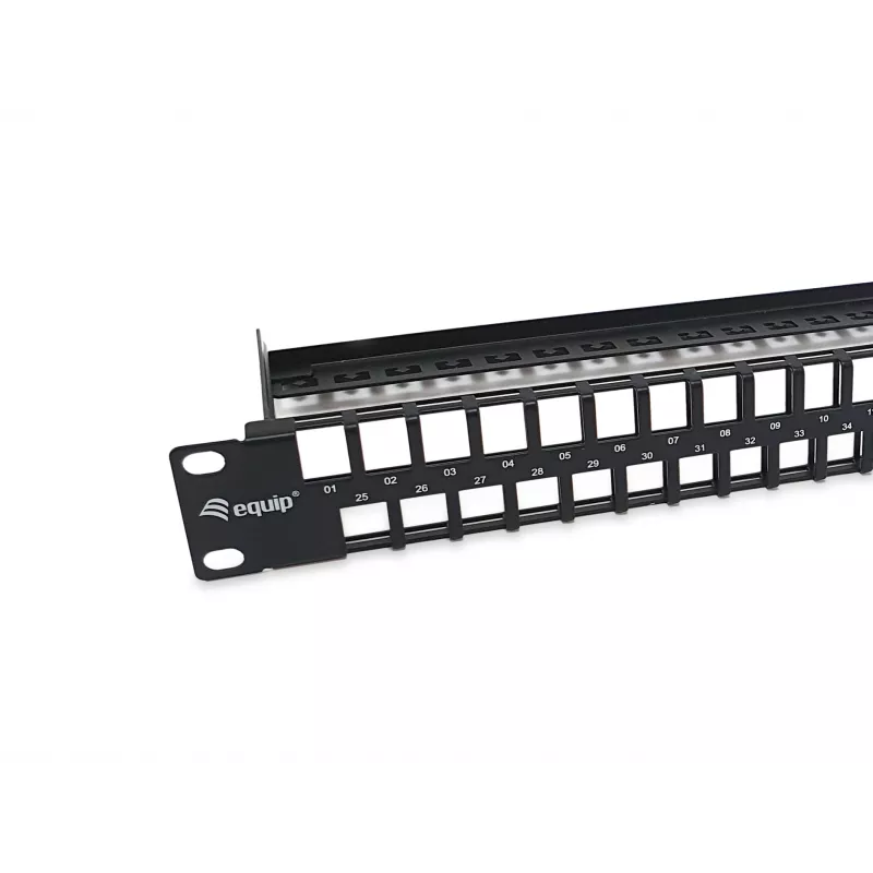 Equip Patch Panel Keystone 48 porte Cat.6 non schermato, nero, RJ-45, Cat6, 1U, nero, acciaio, REACH, RoHS