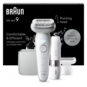 Epilatore BRAUN Silk-épil 9 SES9-341 — 40 pinzette, Wet & Dry, batteria 50 min., 2 velocità, bianco