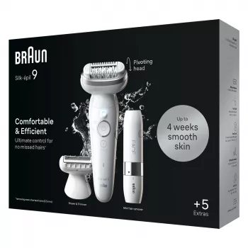 Epilatore BRAUN Silk-épil 9 SES9-341 — 40 pinzette, Wet & Dry, batteria 50 min., 2 velocità, bianco