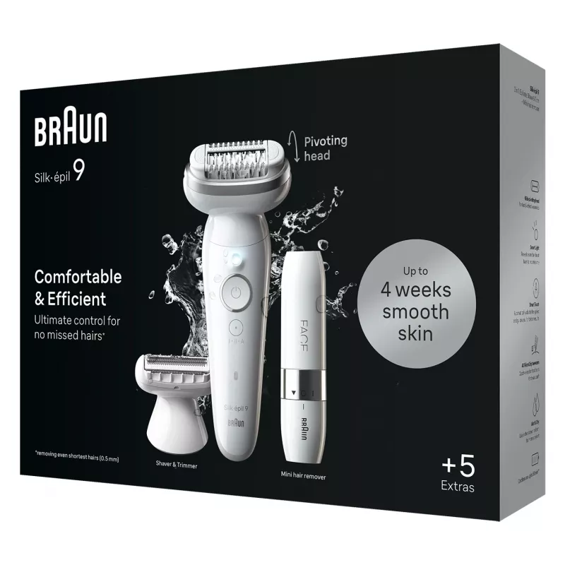 Epilatore BRAUN Silk-épil 9 SES9-341 — 40 pinzette, Wet & Dry, batteria 50 min., 2 velocità, bianco