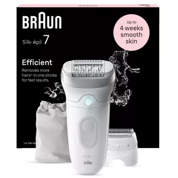 Epilatore BRAUN Silk-épil 7 7-041 — epilatore senza filo Wet & Dry con MicroGrip, massaggio, rasoio e trimmer bikini, grigio/bianco