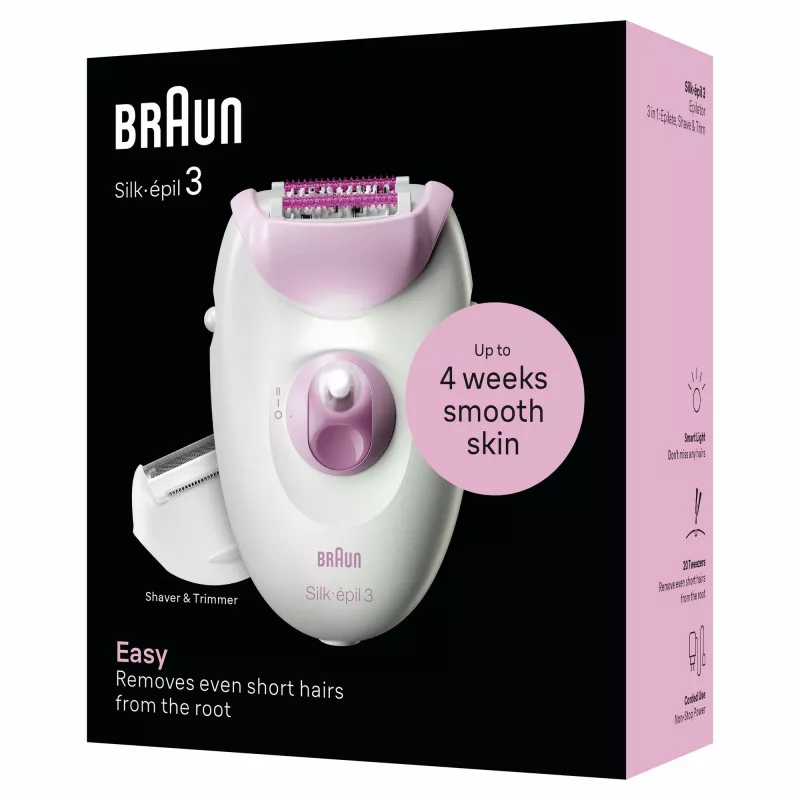 Epilatore Braun Silk-épil 3 3-031 20 pinzette rosa bianco