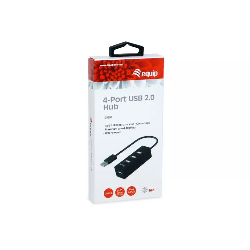 Equip hub USB 2.0 a 4 porte, USB 2.0, USB 2.0, 480 Mbit/s, nero, Cina, CE, RoHS