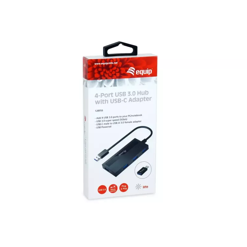 Equip hub USB 3.0 a 4 porte con adattatore USB-C