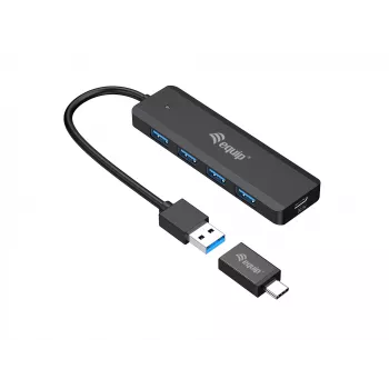 Hub USB 3.2 Gen 1 a 4 porte Equip con adattatore USB-C nero 5000 Mbit/s