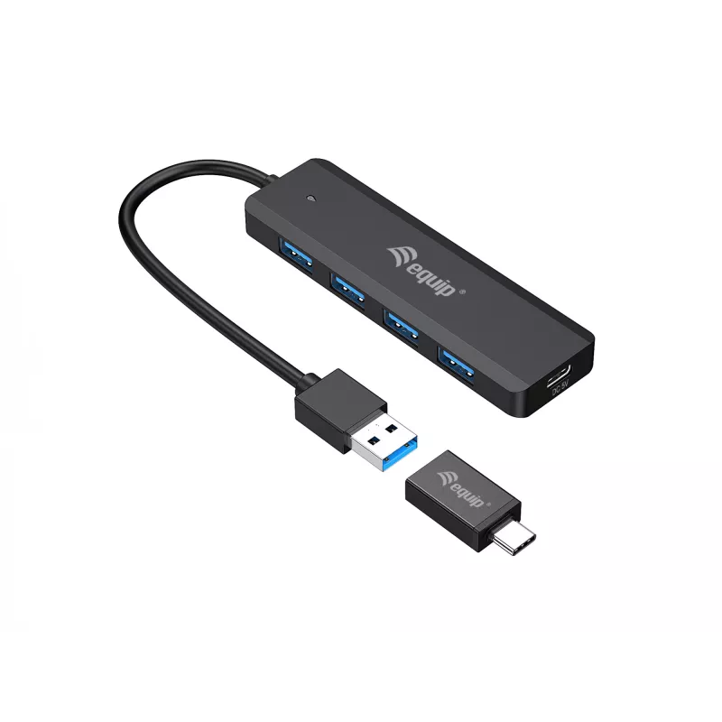 Hub USB 3.2 Gen 1 a 4 porte Equip con adattatore USB-C nero 5000 Mbit/s