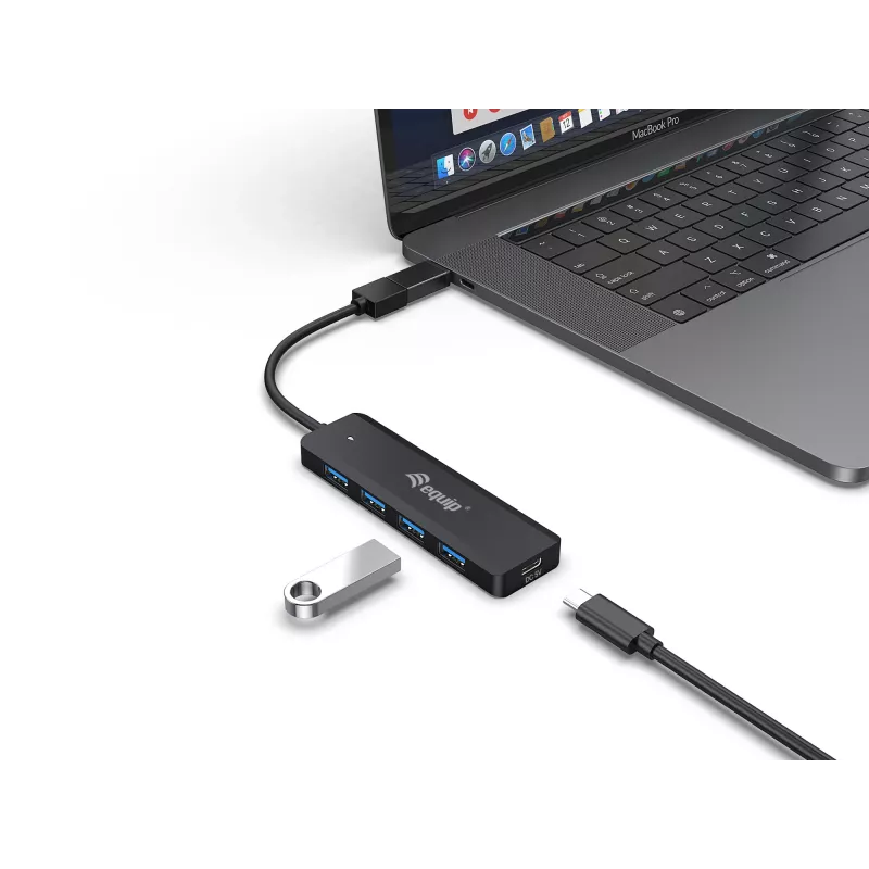 Hub USB 3.2 Gen 1 a 4 porte Equip con adattatore USB-C nero 5000 Mbit/s