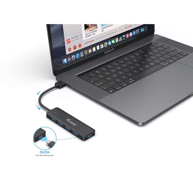 Hub USB 3.2 Gen 1 a 4 porte Equip con adattatore USB-C nero 5000 Mbit/s