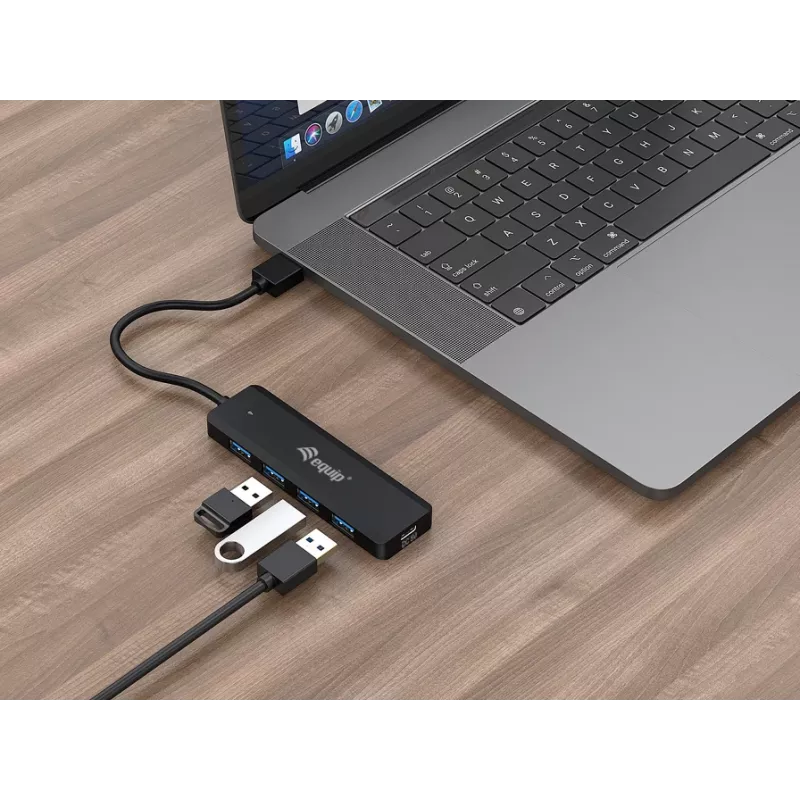 Hub USB 3.2 Gen 1 a 4 porte Equip con adattatore USB-C nero 5000 Mbit/s