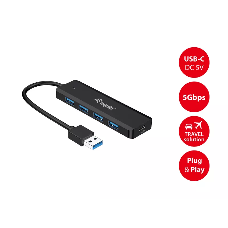 Hub USB 3.2 Gen 1 a 4 porte Equip con adattatore USB-C nero 5000 Mbit/s