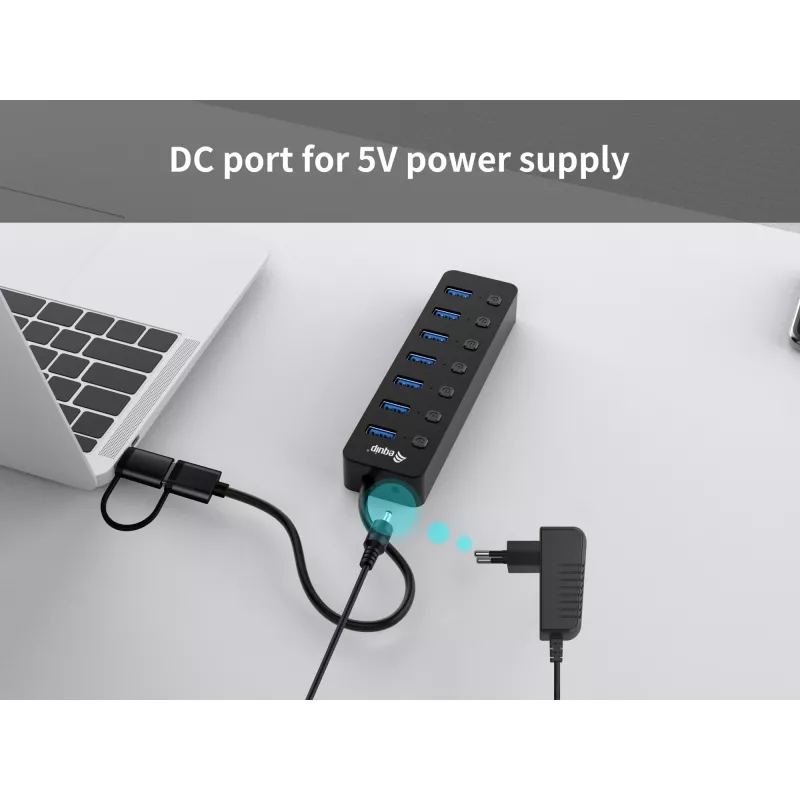 Hub USB Equip hub USB 3.2 Gen 1 a 7 porte con alimentatore