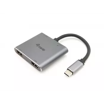 Equip adattatore USB-C 4-in-1 Dual-HDMI, USB 3.2 Gen 1 (3.1 Gen 1) Type-C, argento, 4K Ultra HD, 30 Hz, HDMI, alluminio
