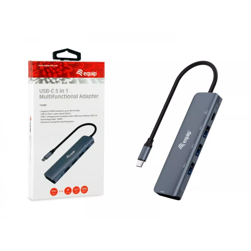 Equip adattatore MULTIFUNZIONE USB-C 5-in-1, HDMI, USB 3.2 GEN1, 100W USB PD