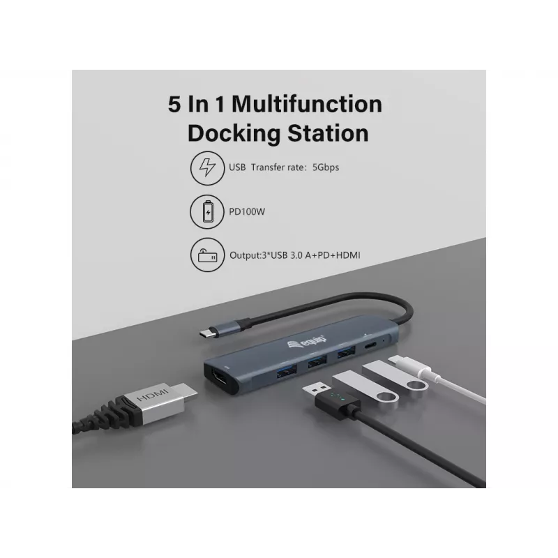 Equip adattatore MULTIFUNZIONE USB-C 5-in-1, HDMI, USB 3.2 GEN1, 100W USB PD