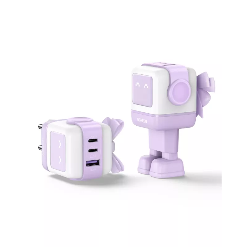 Ugreen Nexode RG 65W 3 porte GaN computer mobile, cellulare, mouse, laptop, powerbank, telefono rosa ricarica rapida AC per interni