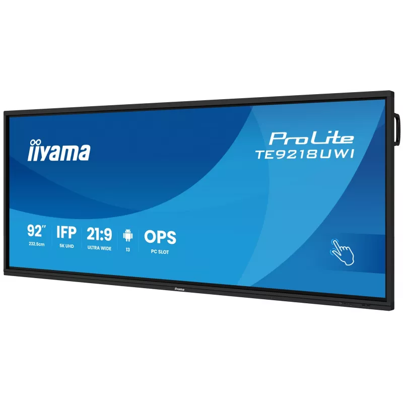 Display per signage iiyama TE9218UWI-B1AG design kiosk 2,32 m (91,5 inch) LED Wi-Fi 500 cd/m² 5K Ultra HD nero touchscreen processore integrato Android 16/7
