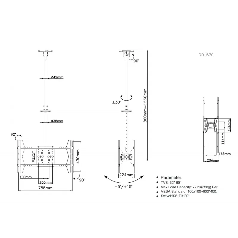 Supporto da soffitto Equip per due monitor da 32