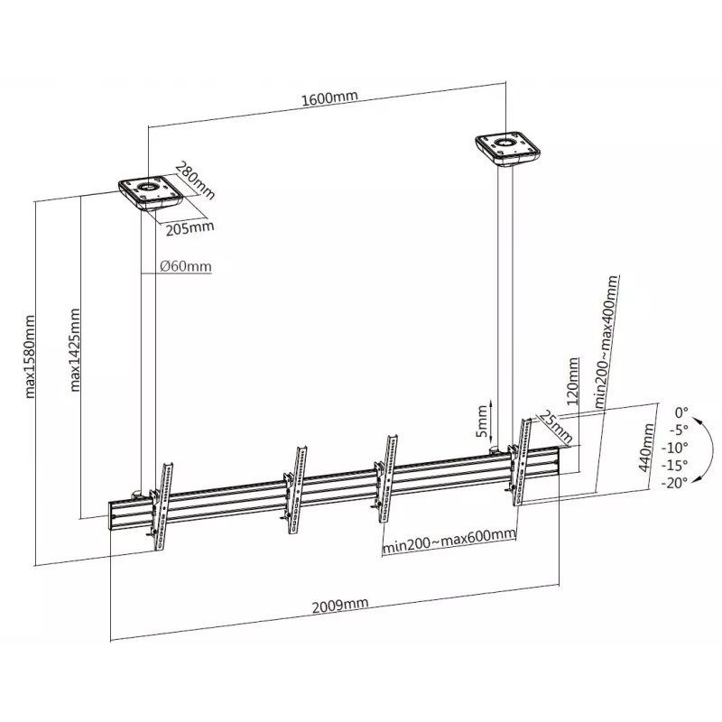 Supporto da soffitto duale Equip da 45