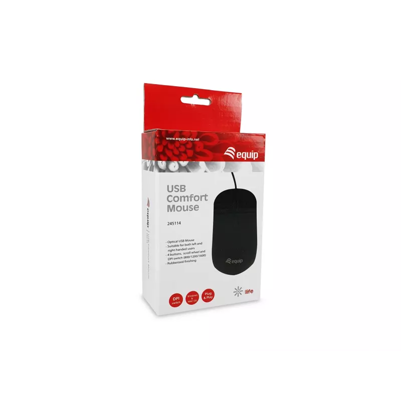 Equip mouse USB Comfort, ambidestro, ottico, USB Type-A, 1600 DPI, nero