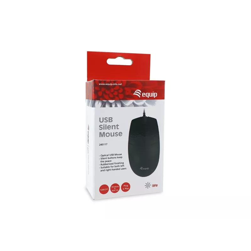 Equip mouse USB Silent, ambidestro, ottico, USB Type-A, 1200 DPI, nero