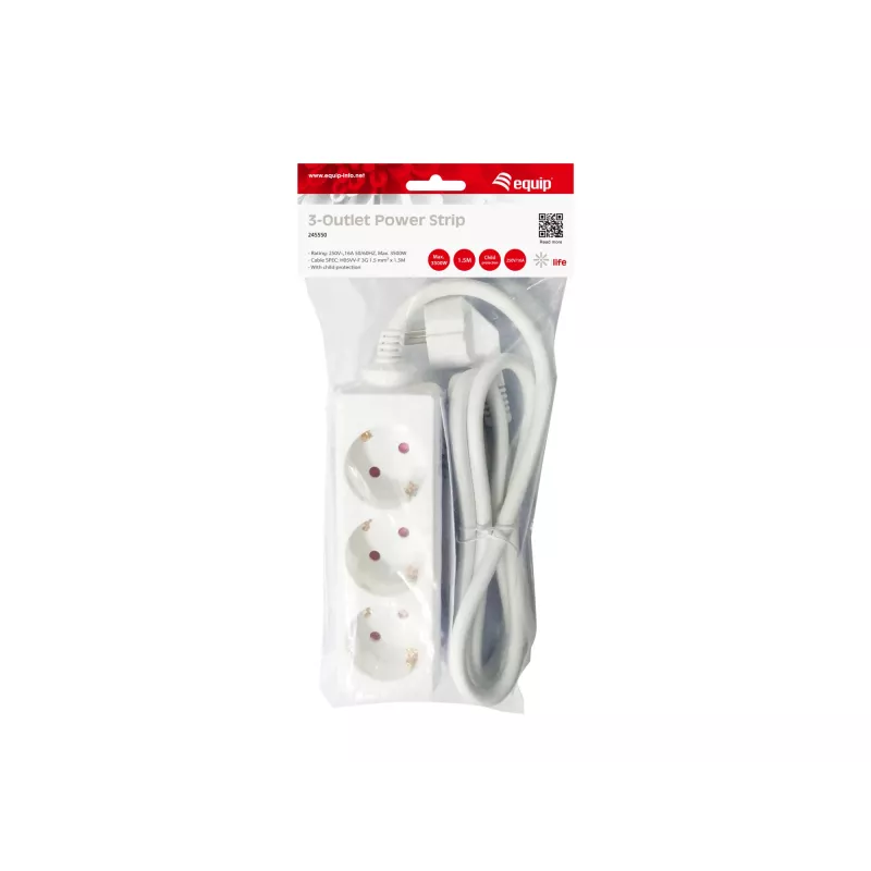 Equip 245550 prolunga elettrica 1,5 m 3 prese AC per interni bianco