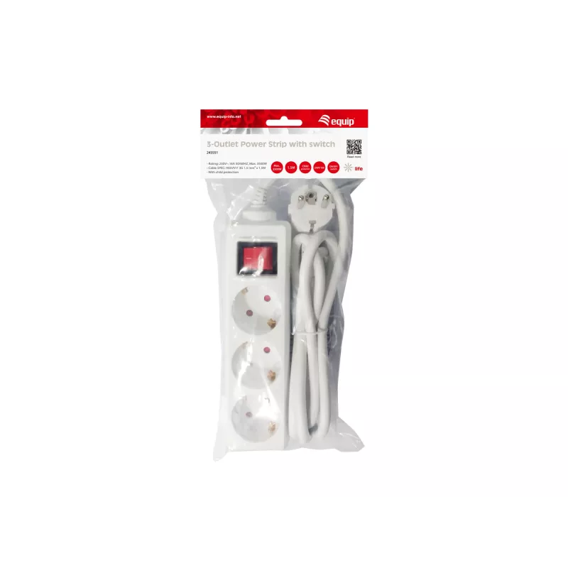 Equip 245551 ciabatta elettrica 1,5 m 3 prese AC per interni bianco