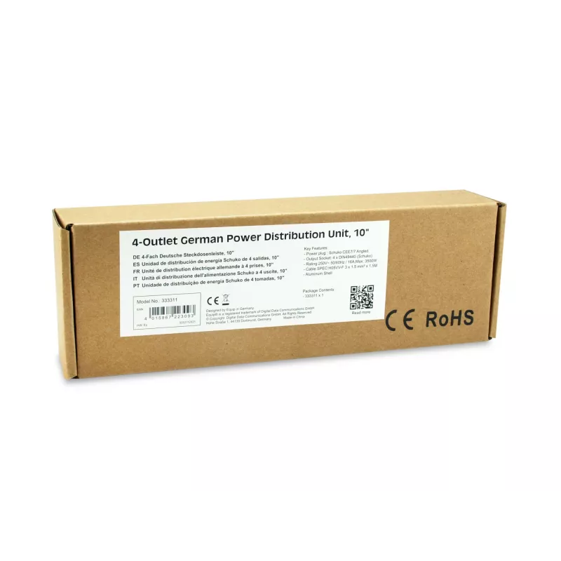 Equip 333311 unità di distribuzione elettrica (PDU) 4 uscite AC 1U nero, argento
