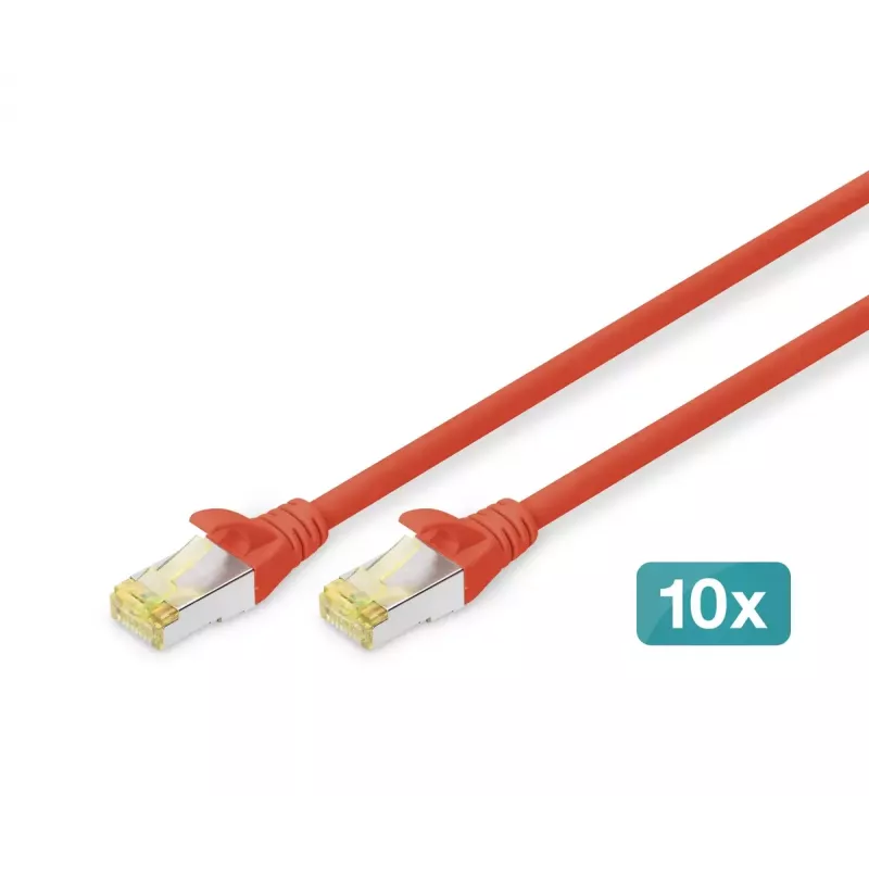 Cavo patch DIGITUS - CAT6a - S/FTP - Snagless - 3 m - rosso - confezione da 10